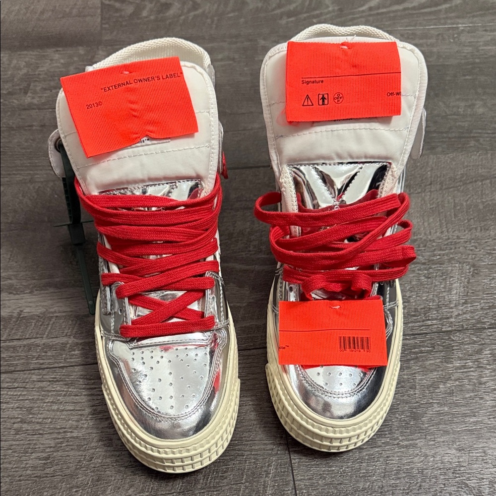 Off-White Silver and Red Women's Sneakers